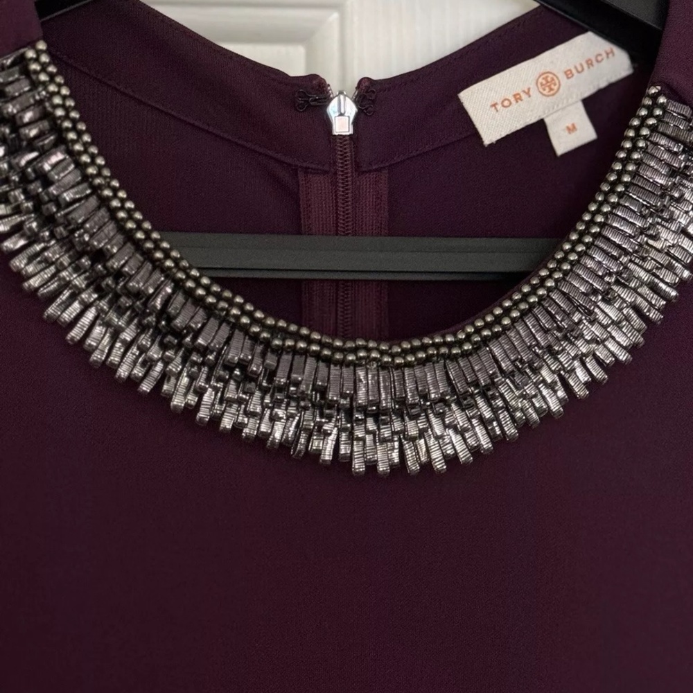 Tory Burch Eva Dress in plum/purple with beaded neckline - Medium